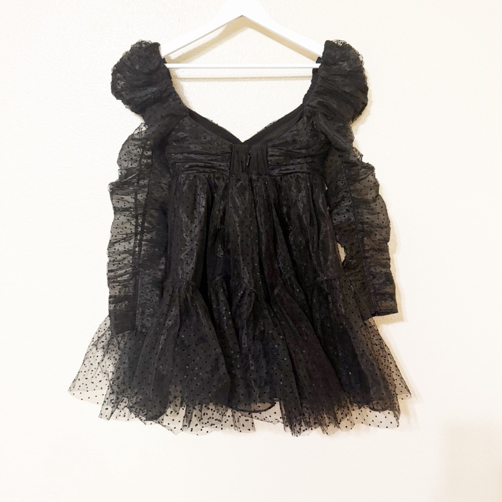 ZIMMERMANN Tulle Mini Empire-Waist Black Polka Dot Dress w/ Ruching size 1/US 6 - Picture 12 of 16